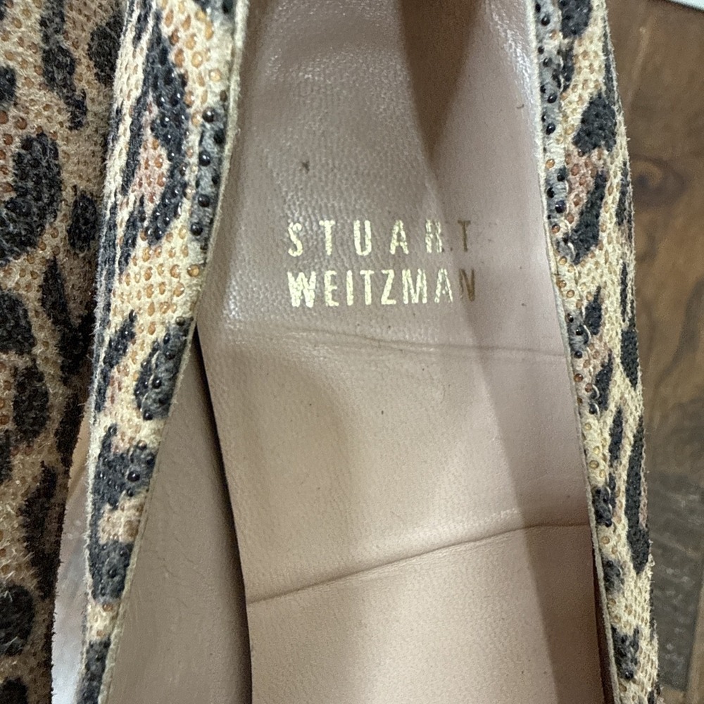 Stuart Weitzman Ballet Point Toe Leopard Print Flats Womens 6 Tan MaryJane Shoes - Picture 5 of 10